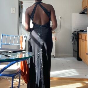 Dave & Johnny Black Halter Gown